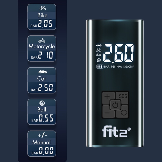 Elektrinė-akumuliatorinė oro pompa FIT2 Bike