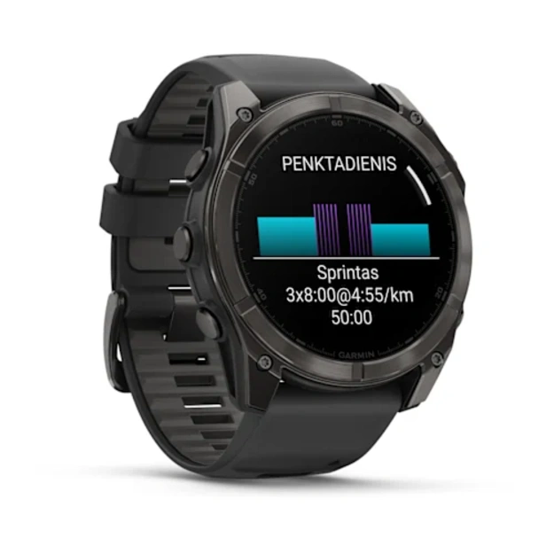 Garmin fenix 8 51mm Sapphire, AMOLED DLC i&scaron;manusis sportinis laikrodis (Carbon Grey spalvos)