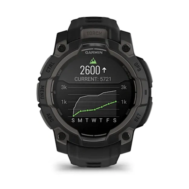 Garmin Instinct&reg; 3 &ndash; 45 mm, AMOLED i&scaron;manusis sportinis laikrodis (Juodos spalvos)