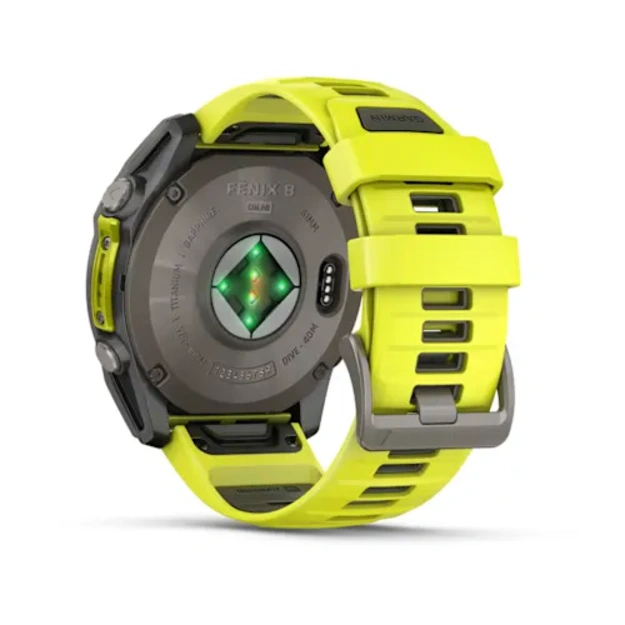 Garmin fenix 8  &ndash; 51 mm, Solar, Sapphire i&scaron;manusis sportinis laikrodis (Ry&scaron;kiai Geltonos Spalvos)